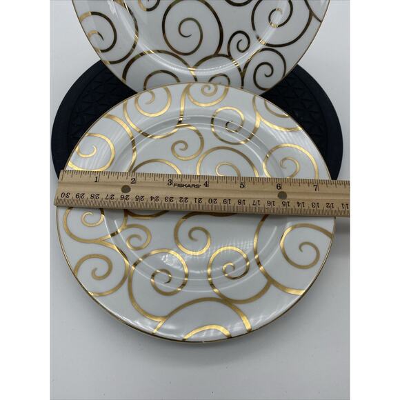 2 VTG Retired Gold Swirl Pier 1-Salad Plate Gold Swirls On White 7.5” - Picture 2 of 8